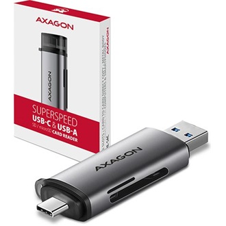 Axagon CRE-SAC USB3.2 Gen1 A / USB-C SD, microSD kártyaolvasó szürke (fém ház)