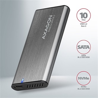Axagon EEM2-SG2 M.2 2280 PCIe NVMe / SATA3 USB3.2 Gen 2×1 C külső ház ezüst