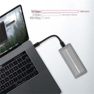 Axagon EEM2-XS M.2 2280 PCIe NVMe USB3.2 Gen 2×1 C külső ház ezüst ütésálló (Radiator Box fém hűtés + szilikon)