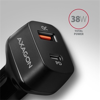 Axagon PWC-PQ38 38W univerzális autós töltő adapter fekete (PD/QC3.0)