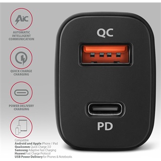 Axagon PWC-PQ38 38W univerzális autós töltő adapter fekete (PD/QC3.0)