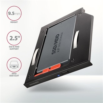 Axagon RSS-CD09 5,25" slim ODD 9,5mm -> 1db 2,5" SATA SATA3 beépítő keret fekete