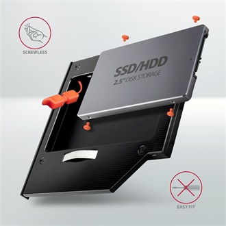 Axagon RSS-CD09 5,25" slim ODD 9,5mm -> 1db 2,5" SATA SATA3 beépítő keret fekete