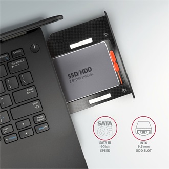 Axagon RSS-CD09 5,25" slim ODD 9,5mm -> 1db 2,5" SATA SATA3 beépítő keret fekete