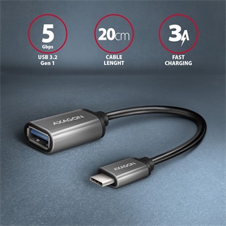 Axagon USB-C 3.2 Gen1 -> USB-A 3.2 Gen 1 M/F adapter 0.15m szürke