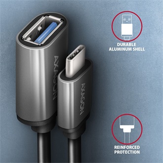 Axagon USB-C 3.2 Gen1 -> USB-A 3.2 Gen 1 M/F adapter 0.15m szürke
