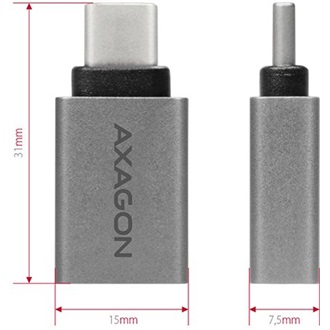 Axagon USB-C -> USB-A 2.0 M/F adapter szürke
