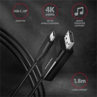 Axagon USB-C -> DisplayPort 1.2 M/M video kábel 1.8m fekete