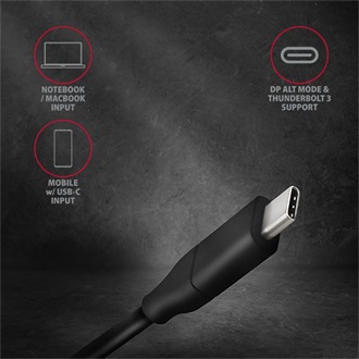Axagon USB-C -> DisplayPort 1.2 M/M video kábel 1.8m fekete