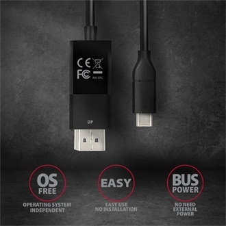 Axagon USB-C -> DisplayPort 1.2 M/M video kábel 1.8m fekete