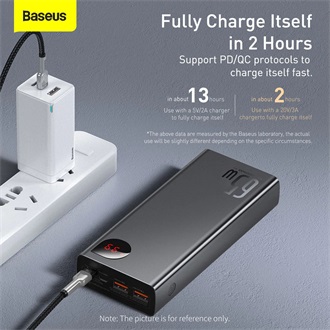 BASEUS ADAMAN vésztöltő 2 USB+Type-C aljzat 20000mAh, LED kijelző, FEKETE