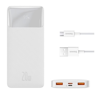 BASEUS BIPOW PRO OE vésztöltő 2 USB+Type-C aljzat 10000mAh, PD gyorstöltő + 25cm microUSB kábel, FEHÉR