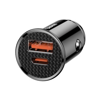 BASEUS CIRCULAR autós töltő USB+Type-C aljzat 30W, PD gyorstöltő 4.0, FEKETE
