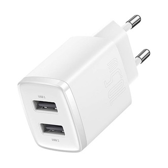 BASEUS COMPACT hálózati töltő 2 USB aljzat 10.5W, gyorstöltő, FEHÉR