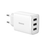 BASEUS COMPACT hálózati töltő 3 USB aljzat 17W, gyorstöltő, FEHÉR