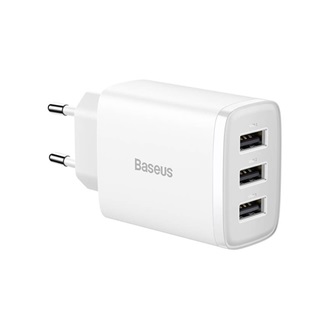 BASEUS COMPACT hálózati töltő 3 USB aljzat 17W, gyorstöltő, FEHÉR