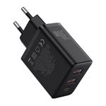 BASEUS CUBE hálózati töltő 2 USB+Type-C aljzat (30W, GaN, PD gyorstöltő 3.0) FEKETE