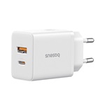 BASEUS CUBE hálózati töltő USB+Type-C aljzat 30W, PD gyorstöltő 3.0, FEHÉR