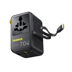 BASEUS ENERCORE CG11 utazó töltő 2 USB+Type-C aljzat 70W, AU + fix Type-C kábel, FEKETE