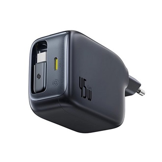 BASEUS ENERCORE CJ11 hálózati töltő Type-C aljzat (45W, PD gyorstöltő 3.0 + fix, csévélhető Type-C kábel) FEKETE
