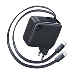 BASEUS ENERCORE CJ21 hálózati töltő Type-C aljzat (67W, PD gyorstöltő 3.0 + 2 fix, csévélhető Type-C kábel) FEKETE
