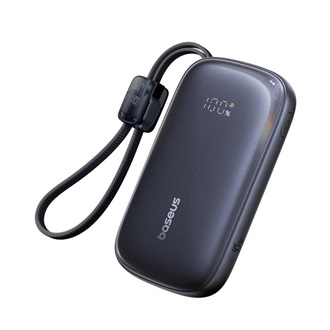 BASEUS ENERFILL FC21 powerbank Type-C+USB aljzat (10000mAh, 45W, PD gyorstöltő + fix Type-C/lightning kábel) FEKETE