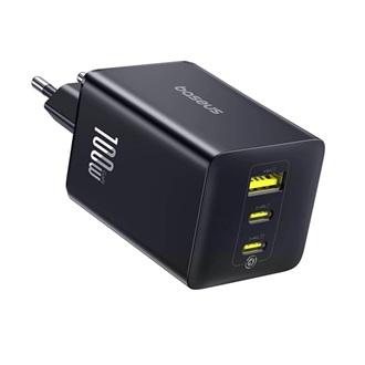 BASEUS ENERFILL FE11 hálózati töltő USB+2 Type-C aljzat (100W, PD gyorstöltő 3.0) FEKETE