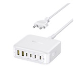 BASEUS ENERFILL FH21 hálózati elosztó 2 USB+4 Type-C aljzat (120W, GaN PD gyorstöltő 3.0 + 150cm tápkábel) FEHÉR