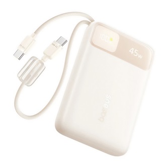 BASEUS EnerFill FC11 powerbank USB+Type-C aljzat (10000mAh, 45W, PD gyorstöltő, LED kijelző + fix Type-C kábel) BÉZS