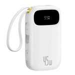 BASEUS EnerFill FC11 powerbank USB+Type-C aljzat (10000mAh, 45W, PD gyorstöltő, LED kijelző + fix Type-C kábel) FEHÉR