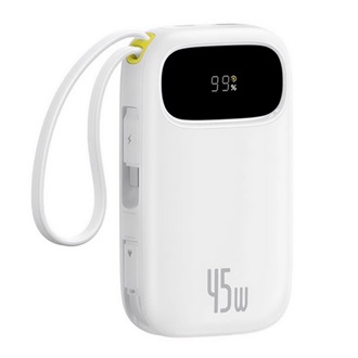 BASEUS EnerFill FC11 powerbank USB+Type-C aljzat (10000mAh, 45W, PD gyorstöltő, LED kijelző + fix Type-C kábel) FEHÉR