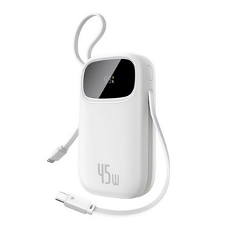 BASEUS EnerFill FC11 powerbank USB+Type-C aljzat (10000mAh, 45W, PD gyorstöltő, LED kijelző + fix Type-C kábel) FEHÉR