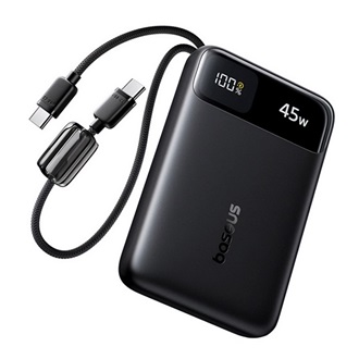 BASEUS EnerFill FC11 powerbank USB+Type-C aljzat (10000mAh, 45W, PD gyorstöltő, LED kijelző + fix Type-C kábel) FEKETE