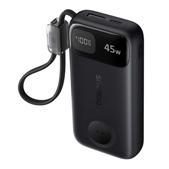 BASEUS EnerFill FT31 powerbank USB+Type-C aljzat (10000mAh, 45W,  Apple Watch töltő + fix Type-C kábel) FEKETE