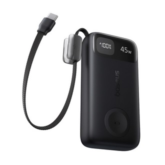 BASEUS EnerFill FT31 powerbank USB+Type-C aljzat (10000mAh, 45W,  Apple Watch töltő + fix Type-C kábel) FEKETE