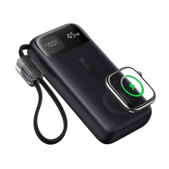 BASEUS EnerFill FT31 powerbank USB+Type-C aljzat (10000mAh, 45W,  Apple Watch töltő + fix Type-C kábel) FEKETE