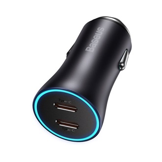 BASEUS GOLDEN CONTACTOR PRO autós töltő 2 Type-C aljzat 40W, PD gyorstöltő, SÖTÉTSZÜRKE