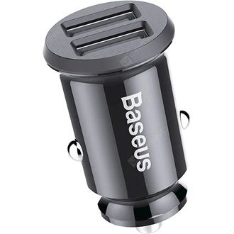 BASEUS GRAIN autós töltő 2 USB aljzat 15W, túlfeszültség elleni védelem, FEKETE