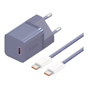 BASEUS GaN5 MINI 1C hálózati töltő Type-C aljzat 30W, GaN5 + Type-C kábel, LILA