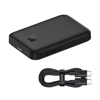 BASEUS MAGNETIC MINI AIR vésztöltő Type-C aljzat 6000mAh, MagSafe + Type-C kábel, FEKETE