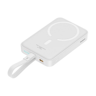 BASEUS MAGNETIC MINI vésztöltő Type-C aljzat (10000mAh, 20W, gyorstöltő, wireless, MagSafe + fix lightning kábel) FEHÉR