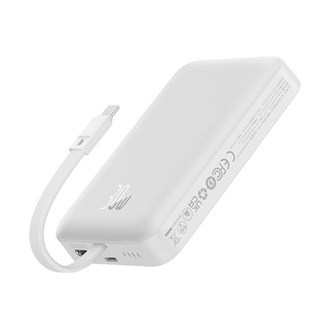 BASEUS MAGNETIC MINI vésztöltő Type-C aljzat 10000mAh, MagSafe + fix Type-C kábel, FEHÉR