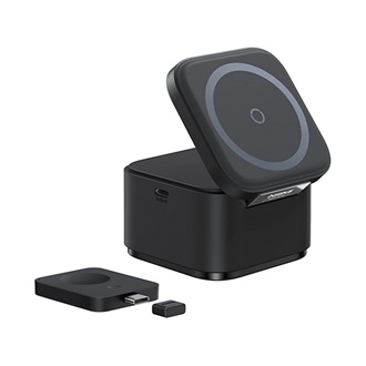 BASEUS MAGPRO asztali töltőállvány 3in1 (25W, gyorstöltő, wireless, MagSafe, Airpods, Apple Watch töltő) FEKETE