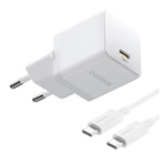 BASEUS PALM 1C hálózati töltő Type-C aljzat 20W, PD gyorstöltő 3.0 + Type-C kábel, FEHÉR