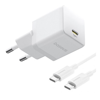 BASEUS PALM 1C hálózati töltő Type-C aljzat 20W, PD gyorstöltő 3.0 + Type-C kábel, FEHÉR