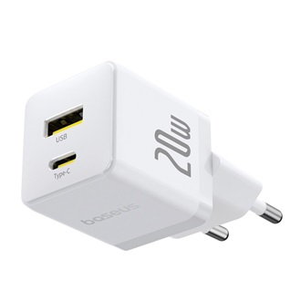 BASEUS PALM hálózati töltő USB+Type-C aljzat 20W, PD gyorstöltő 3.0, FEHÉR