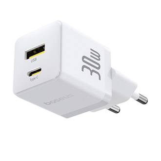 BASEUS PALM hálózati töltő USB+Type-C aljzat 30W, PD gyorstöltő 3.0, FEHÉR