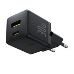 BASEUS PALM hálózati töltő USB+Type-C aljzat 30W, PD gyorstöltő 3.0, FEKETE