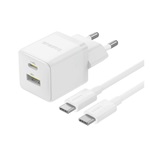 BASEUS PALM hálózati töltő USB+Type-C aljzat 30W, PD gyorstöltő 3.0 + Type-C kábel, FEHÉR