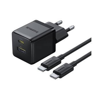 BASEUS PALM hálózati töltő USB+Type-C aljzat 30W, PD gyorstöltő 3.0 + Type-C kábel, FEKETE